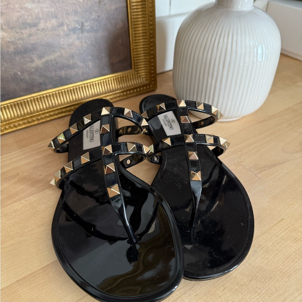Valentino Black and Gold Studded Sandals